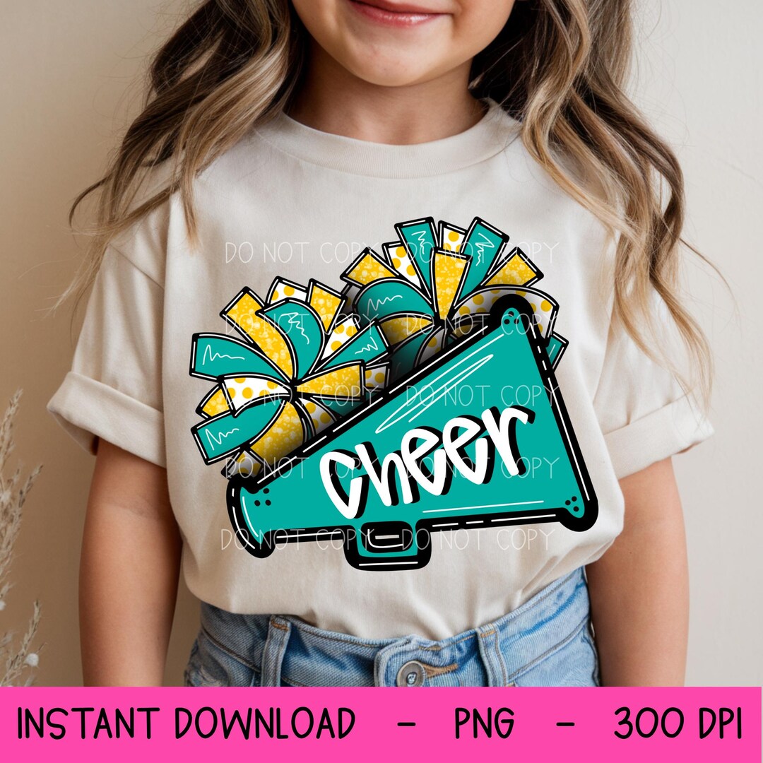 Yellow Cheer Pattern Cheer Design PNG, Teal and Yellow, Cheer Pom Poms, PNG for Dtf and ...
