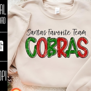 Favoriete team van de kerstman png, kerst-png, cobra's png, cobra-shirtidee, cobra-sublimatieontwerp, mascotte png, kerstmascotte png