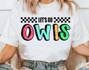 Hiboux PNG, Let's Go Owls PNG, Téléchargement numérique de hiboux, conception PNG pour Dtf et sublimation, mascotte png, esprit d'équipe png