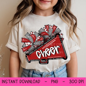Cheer Design PNG, red and white, Cheer Pom Poms, PNG for dtf and sublimation, Instant Download, team Spirit, Cheer png, Mascot png