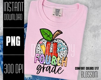 Fourth Grade Png, Back To School PNG, Teacher Png, Apple Png, Dalmatian Dots, Digital Download, School Design, Png for DTF and sublimation