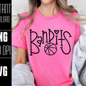 Banditen SVG, Banditen PNG, Banditen Basketball, Maskottchen-Shirt-Design, Teamgeist png, Hand beschriftet, digitaler Download, Basketball PNG