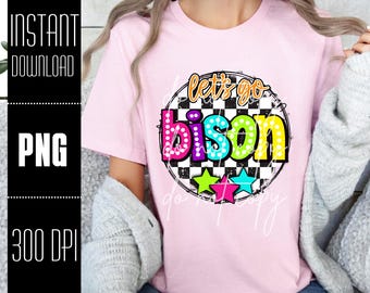 Bison Mascot PNG, Colorful Bison Mascot design, Retro Bison design, Bison team shirt png, PNG design for Dtf and Sublimation