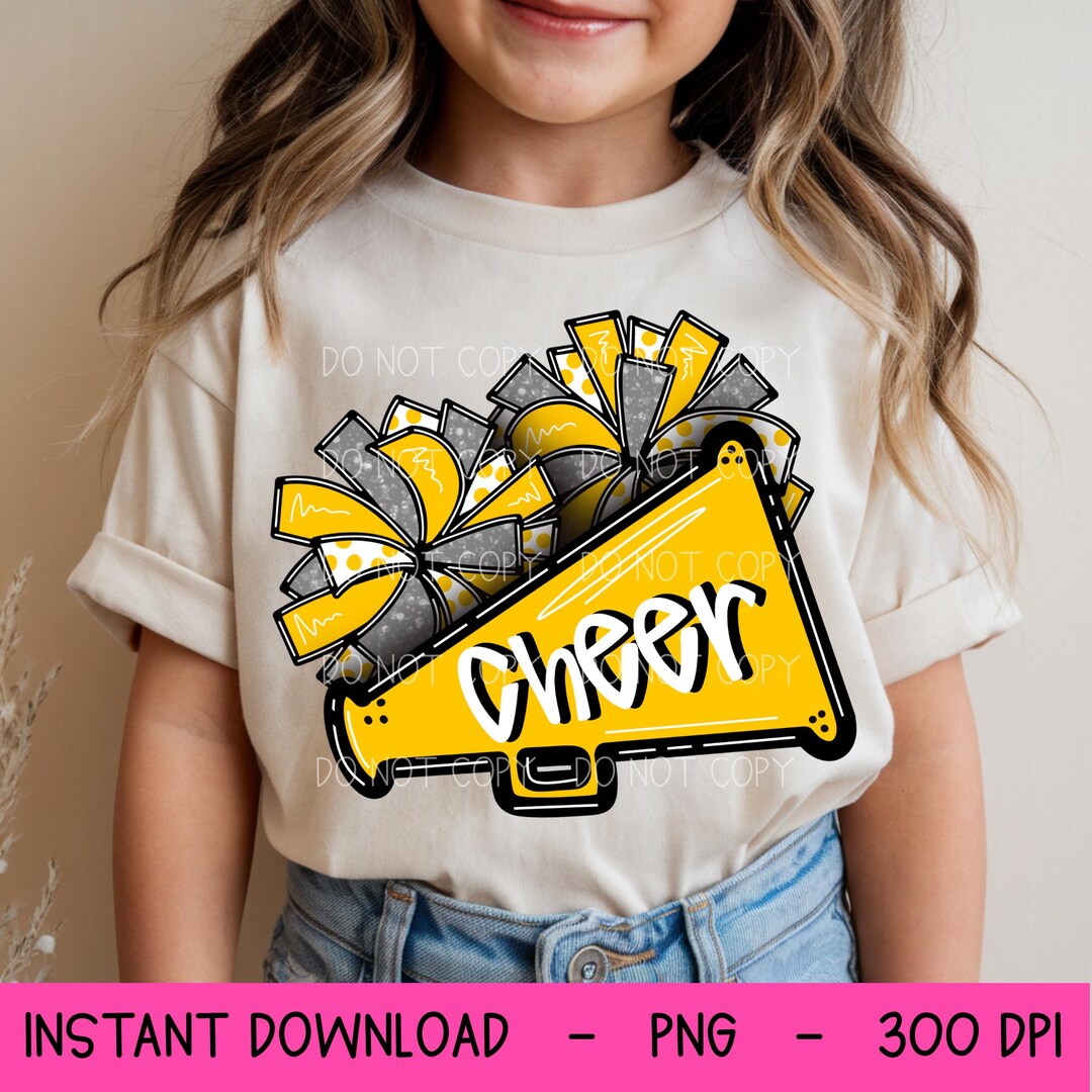Yellow Cheer Pattern Cheer Design PNG, Yellow and White, Cheer Pom Poms, PNG for Dtf and ...