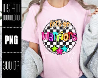 Warriors Mascot PNG, Colorful Warriors Mustangs design, Retro Warriors design, Warriors team shirt png, PNG design for Dtf and Sublimation