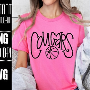 Cougars SVG, Cougars PNG, Cougars Basketball, Mascot shirt design, Team spirit png, Hand lettered, Digital Download, Basketball PNG