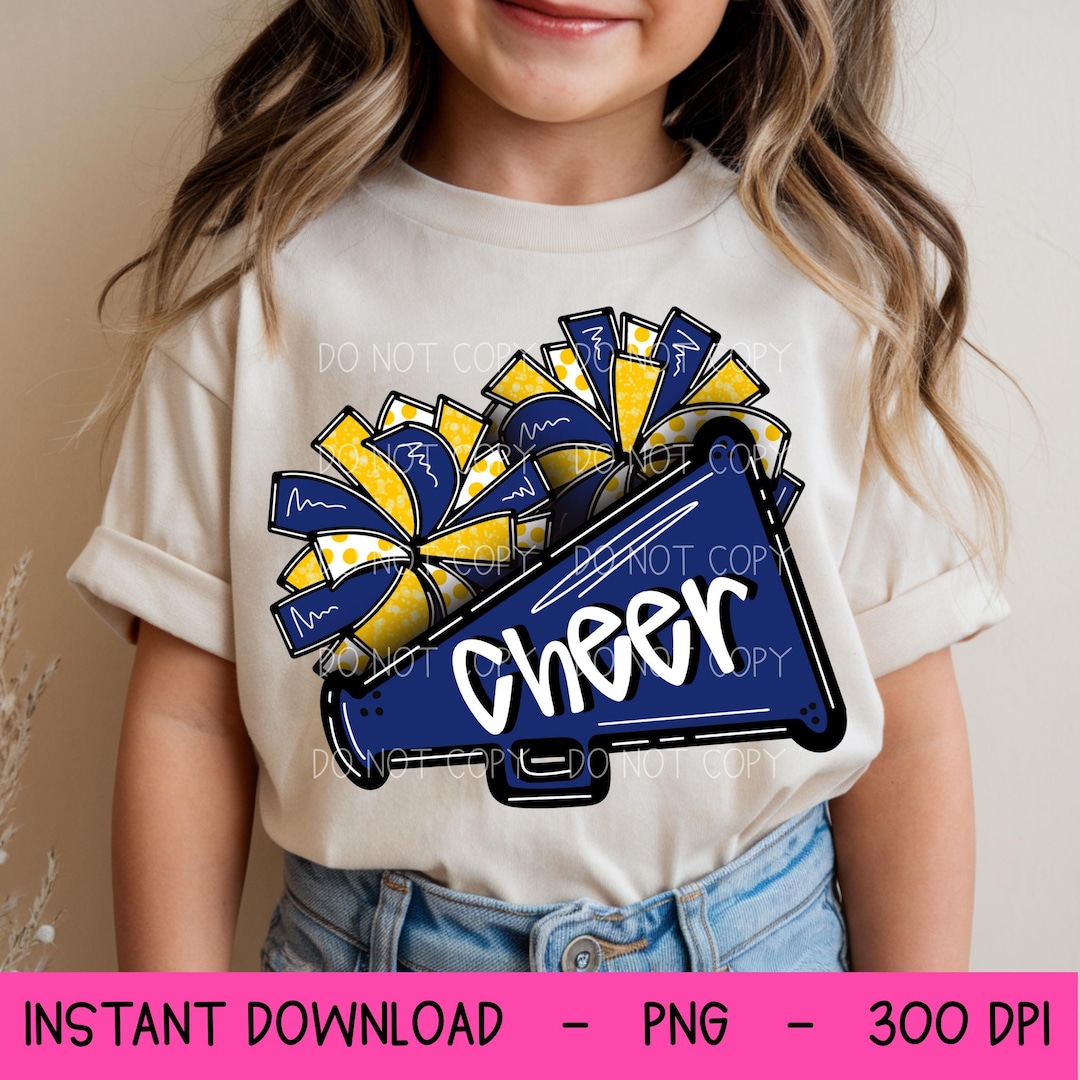 Yellow Cheer Pattern Cheer Design PNG, Navy and Yellow, Cheer Pom Poms, PNG for Dtf and ...
