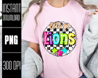 Lions Mascot PNG, Colorful Lions Mascot design, Retro Lions design, Lions team shirt png, PNG design for Dtf and Sublimation