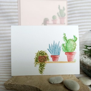 CACTI & BOOKS - Original Handpainted Watercolour card - Front can be personalised upon request