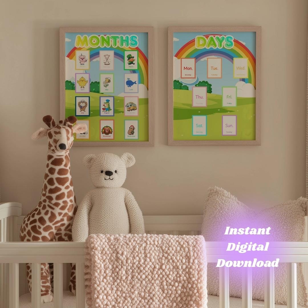 Months and Days Wall Art Educational Poster Rainbow Field Formation ...