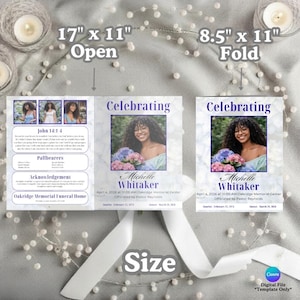 Funeral Program Template (8 Pages) Editable Blue Hydrangeas Digital Download