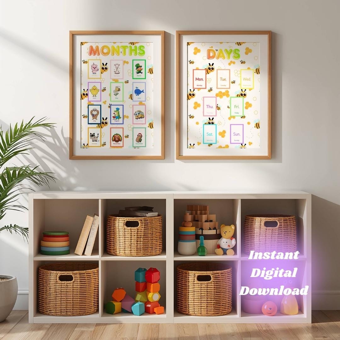 Months and Days Educational Print Set, Montessori Nursery Decor ...