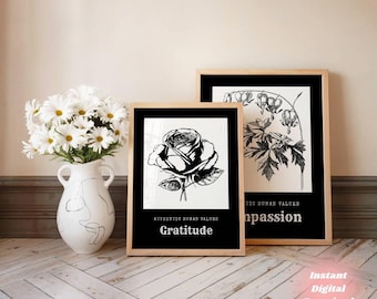 Flower Posters Human Values Art Digital Download Set Inspirational Home Decor Wall Art