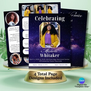 Sjabloon voor minimalistisch uitvaartprogramma, 4-pagina's dubbelgevouwen order of service (canva digitale download) bewerkbaar hemels ontwerp