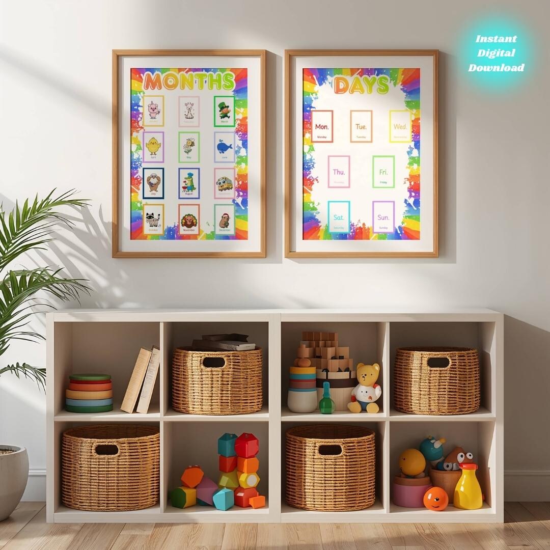 Months and Days Wall Art Educational Poster Rainbow Border Formation ...