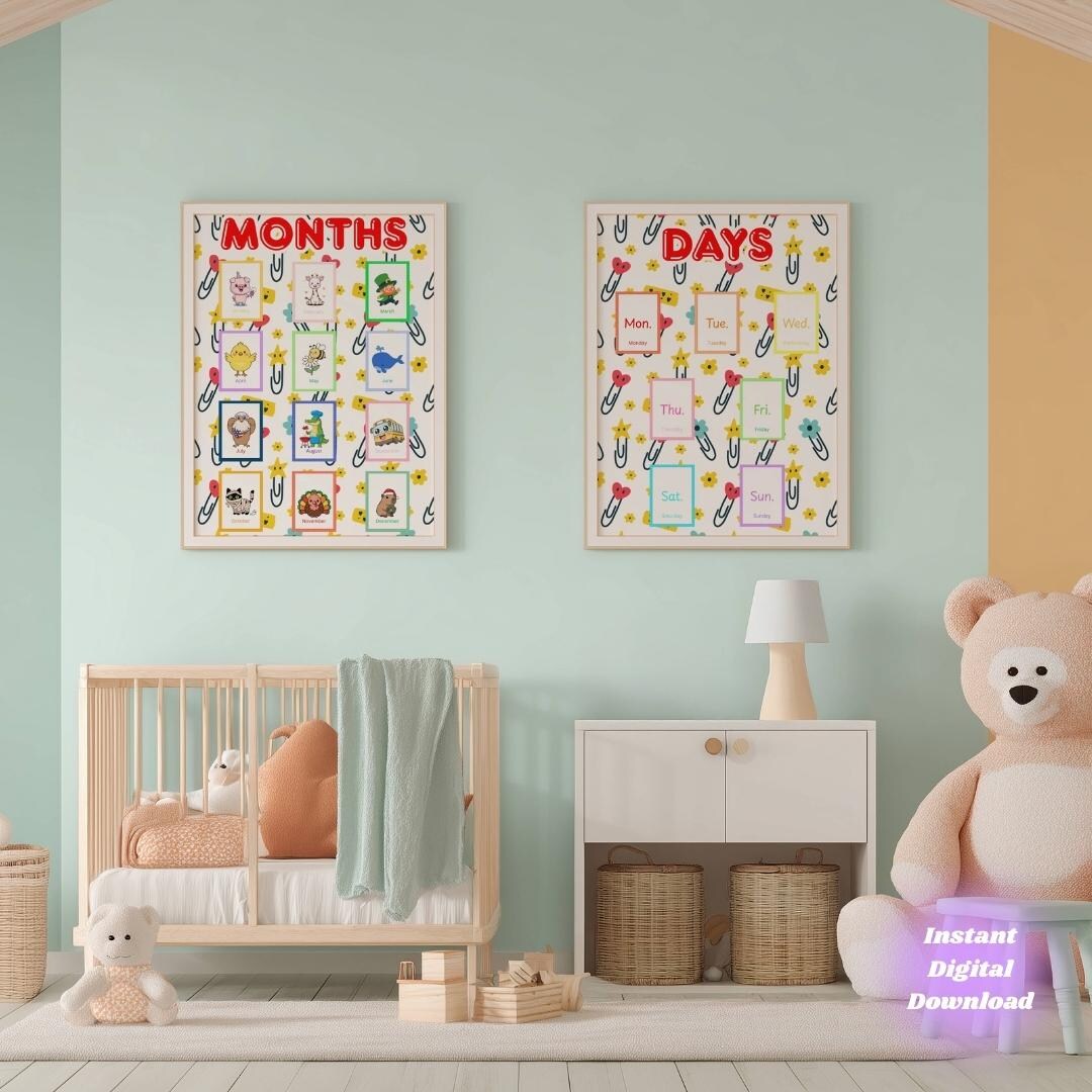 Months and Days Educational Nursery Print Set of 2 (digital Download ...