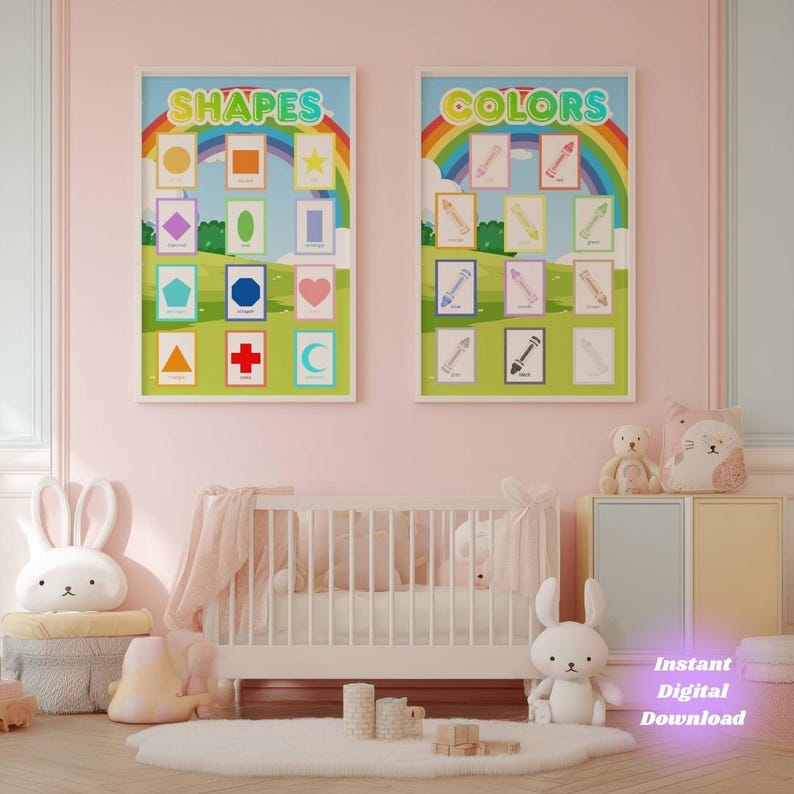 Colors and Shapes Poster Set, Rainbow Montessori Nursery Decor (digital ...