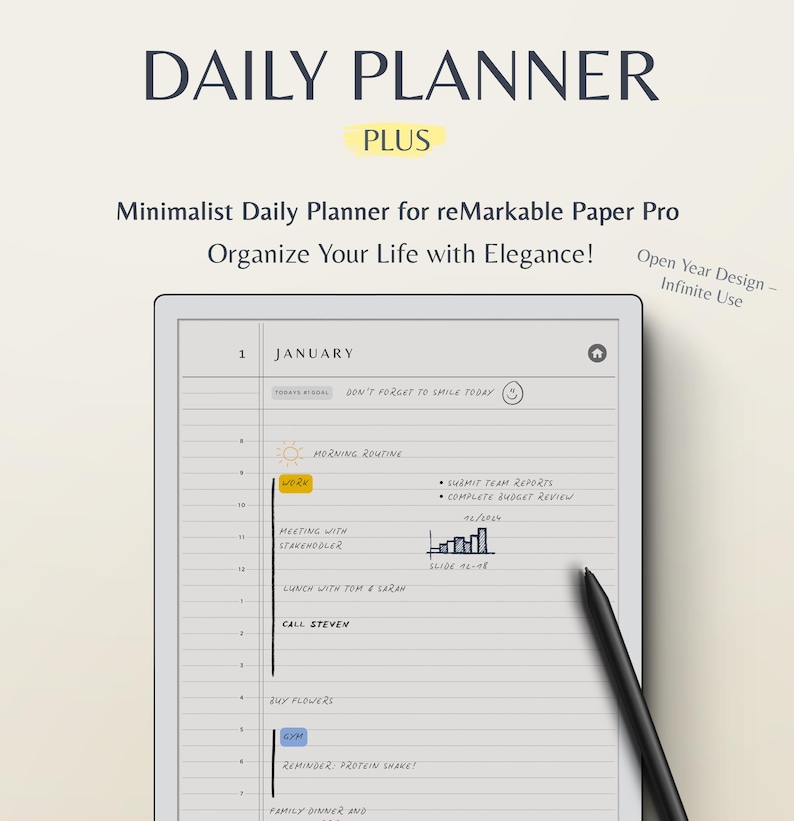 Tom Rabbette Planner Daily Planner Plus Template for Remarkable Paper Pro | Minimalist ...