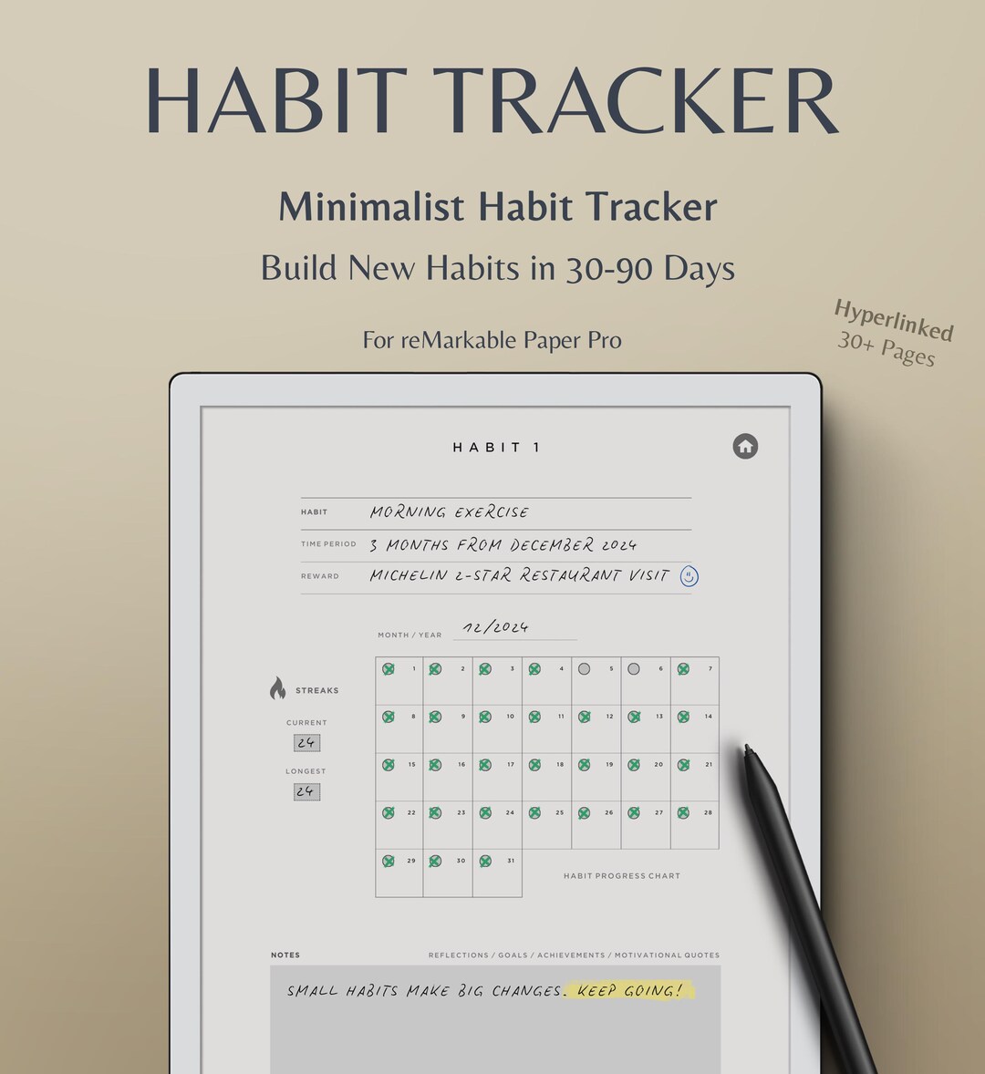 Habit Tracker Template for Remarkable Paper Pro Build New Habits in