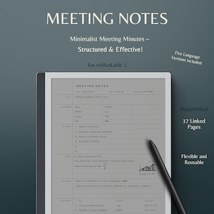 Meeting Notes Template for reMarkable 2 | Structured & Effective Note-Taking | 17 Hyperlinked Pages | Modern and Minimalistic | 6 Languages