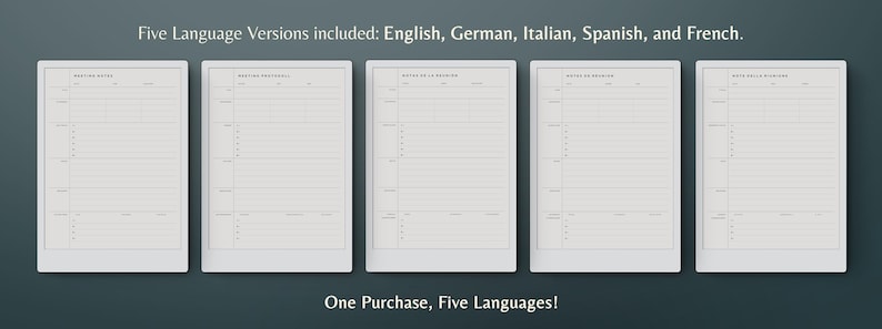 K&ouml;nnte beinhalten: F&uuml;nf druckbare Tagesplanvorlagen in Englisch, Deutsch, Italienisch, Spanisch und Franz&ouml;sisch. Jede Vorlage hat ein schlichtes Design mit Linien zum Eintragen der Tagesaktivit&auml;ten.