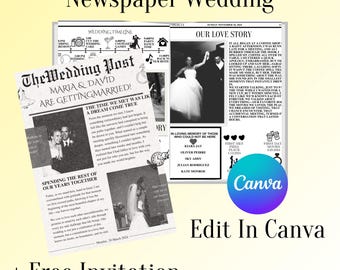 Newspaper Wedding Program Template, Editable Wedding Newspaper Program, Custom Wedding Newspaper Program, Printed Wedding Program, Wedding