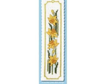 Daffodils Bookmark Counted Cross Stitch Kit from Textile Heritage, Flower floral Needlework Kit, cross stitch bookmark, daffodils