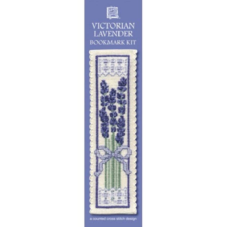 Victorian Lavender Bookmark Counted Cross Stitch Kit from Textile Heritage, Flower floral Needlework Kit, cross stitch bookmark, lavender image 1
