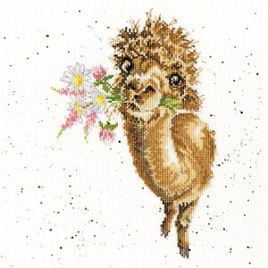 Bothy Threads Hand Picked For You  Counted cross stitch Kit , llama , alpaca with flowers, animal kit