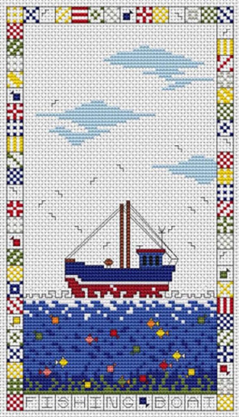 Trawler Boat Fishing Boat Squares Cross Stitch Kit By Fat Cat Cross Stitch Sewing Sewing Needlecraft Thienhop Com