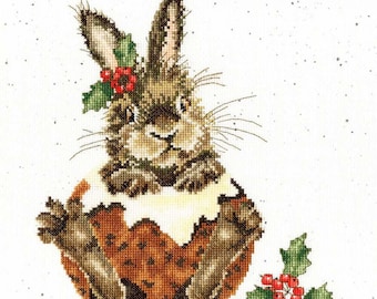 Bothy Threads Little Pudding Counted cross stitch Kit , christmas rabbit,  Hannah Dale design , christmas pudding