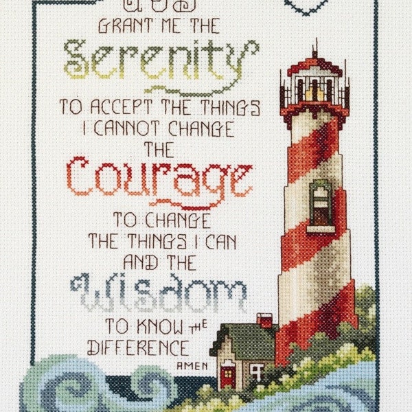 Serenity Lighthouse Counted Cross Stitch Kit from Janlynn , serenity prayer, saying cross stitch kit