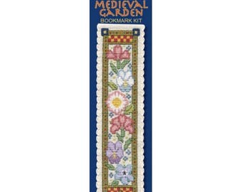 Textile Heritage Medieval Garden Bookmark Counted Cross Stitch Kit , Flower Needlework Kit, cross stitch bookmark, garden kit