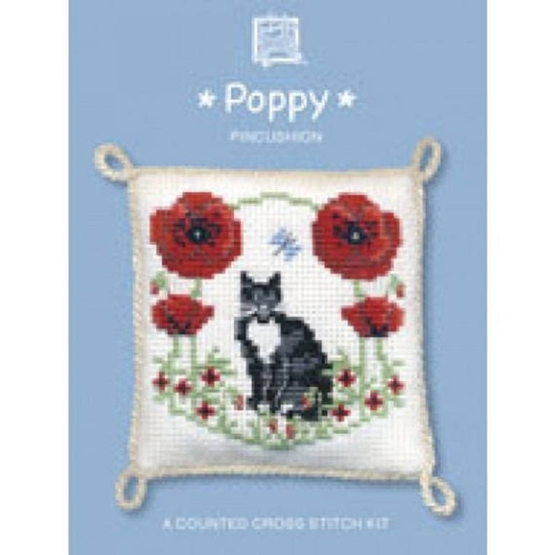 needlework kit embroidery kit flower kit Poppy Pincushion cross stitch Kit from Textile Heritage pincushion