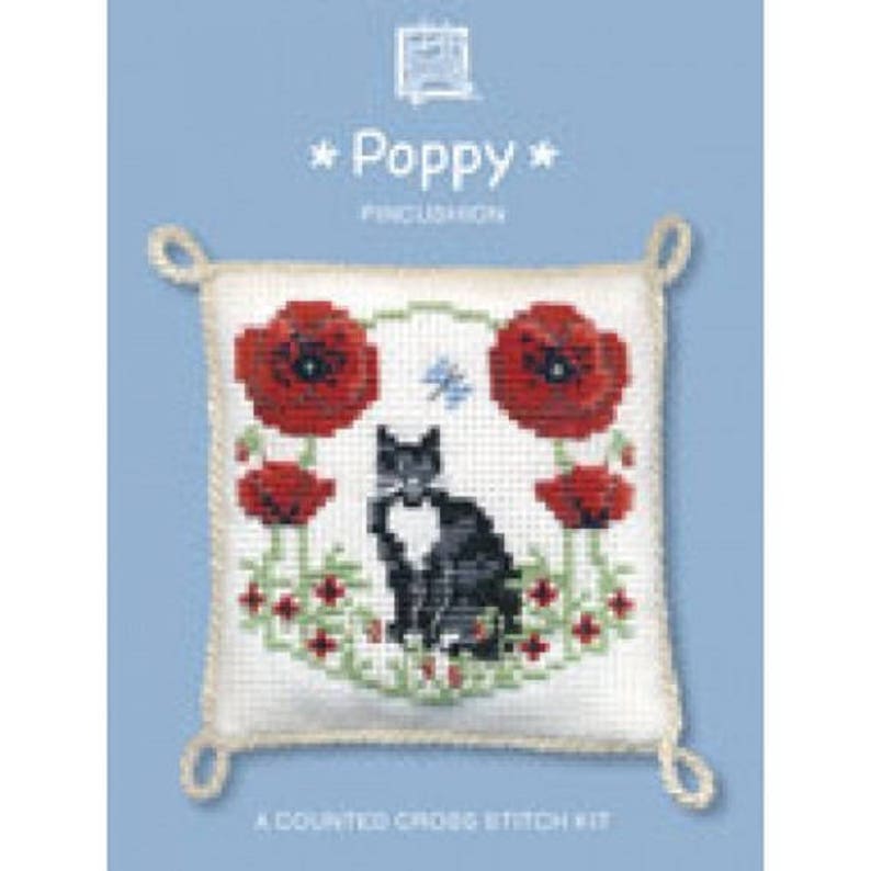 needlework kit embroidery kit flower kit Poppy Pincushion cross stitch Kit from Textile Heritage pincushion