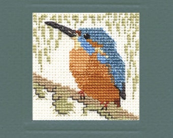 Kingfisher Card kit,  Counted Cross Stitch Kit from Textile Heritage, Needlework Kit, bird kit, greeting card kit