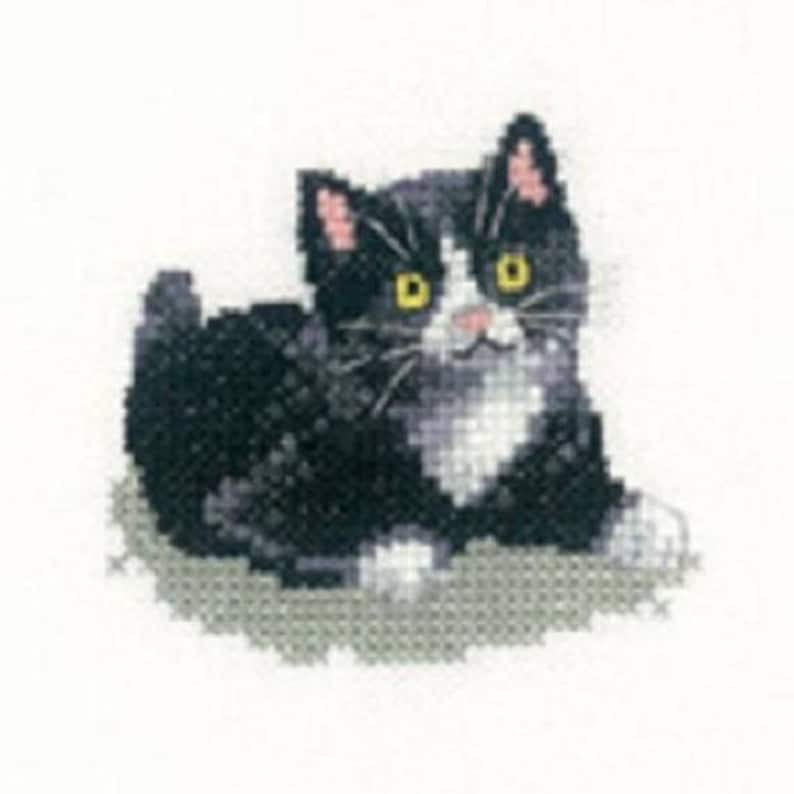Black and White Kitten  Cross Stitch Kit from  Heritage Craft Little Friends