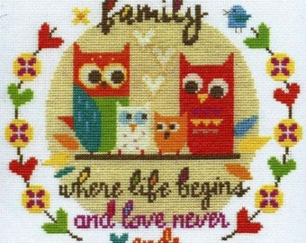Family DMC Counted Cross Stitch Kit , BK1531,  owl family , saying kit, love and life