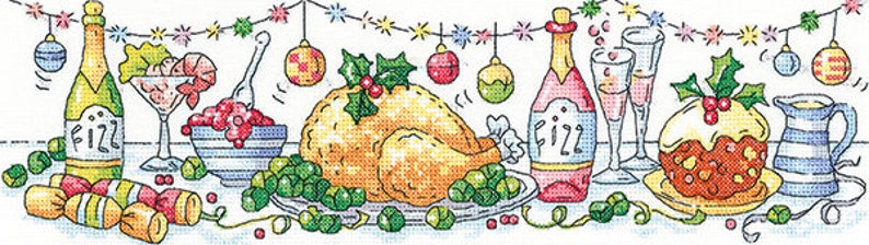 christmas time Christmas Dinner from Heritage Crafts Karen Carter Collection Cross Stitch Kit christmas lunch turkey dinner