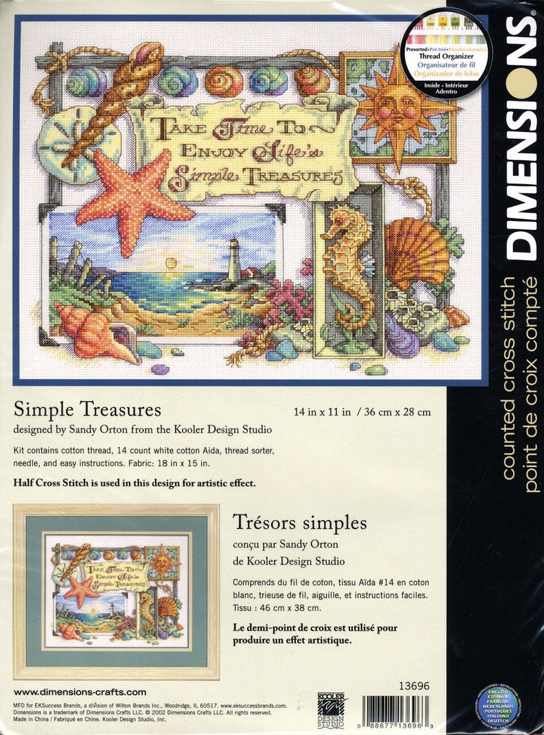 Dimensions Simple Treasures Counted Cross Stitch Kit , Seashells, Beach ...