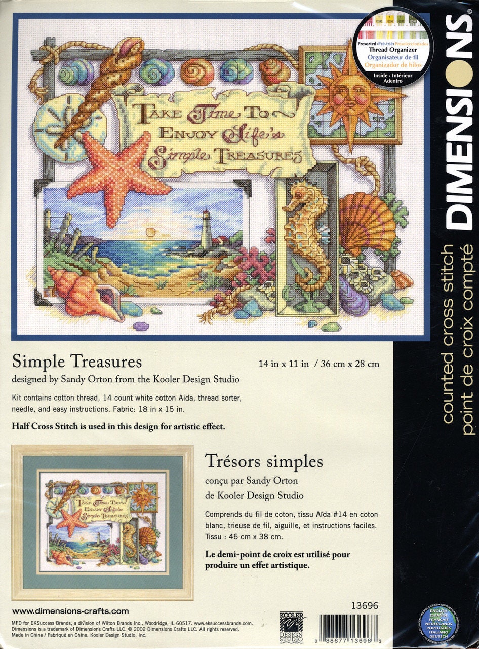 Dimensions Simple Treasures Counted Cross Stitch Kit , Seashells, Beach ...