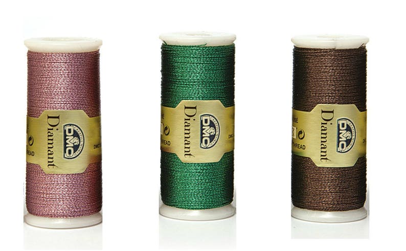 DMC Diamant Metallic Embroidery Thread- 1 spool- 3 colours metallic thread green bronze thread embroidery thread sewing thread pink