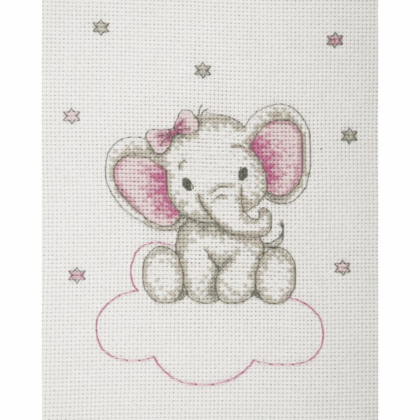 Anchor New Baby Girl Elephant  Counted Cross Stitch Kit - AK 33 , new baby , girl , pink elephant