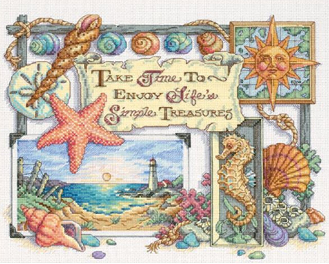 Dimensions Simple Treasures Counted Cross Stitch Kit , Seashells, Beach ...