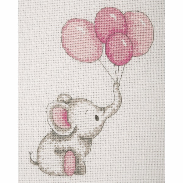 Anchor New Baby Sweet Girl Balloons  Cross Stitch Kit - AK 30 , new baby , baby girl , pink elephant