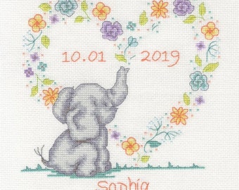 DMC Elephant Baby Cross Stitch Kit , BK1879, New Baby sampler, animal design, baby needlework, baby elephant