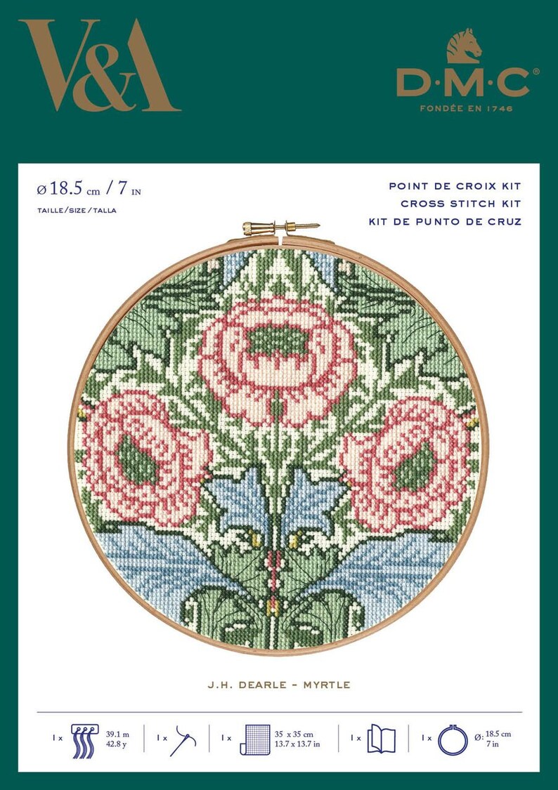 kit with hoop DMC J H Dearle victoria and albert museum BK1175 MYRTLE Counted Cross Stitch Kit