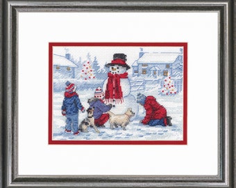 Building a Snowman  Counted cross stitch kit by Dimensions, snowman and children, christmas kit , holiday kit