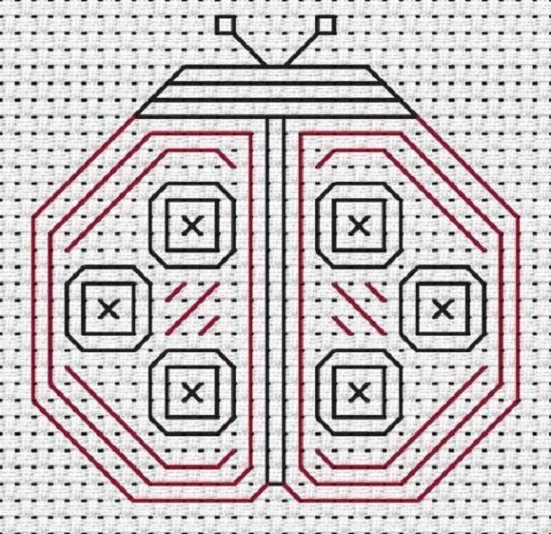 Beginners Blackwork Ladybird from Fat Cat Cross Stitch Ideal for children easy blackwork cross stitch kit blackwork kit