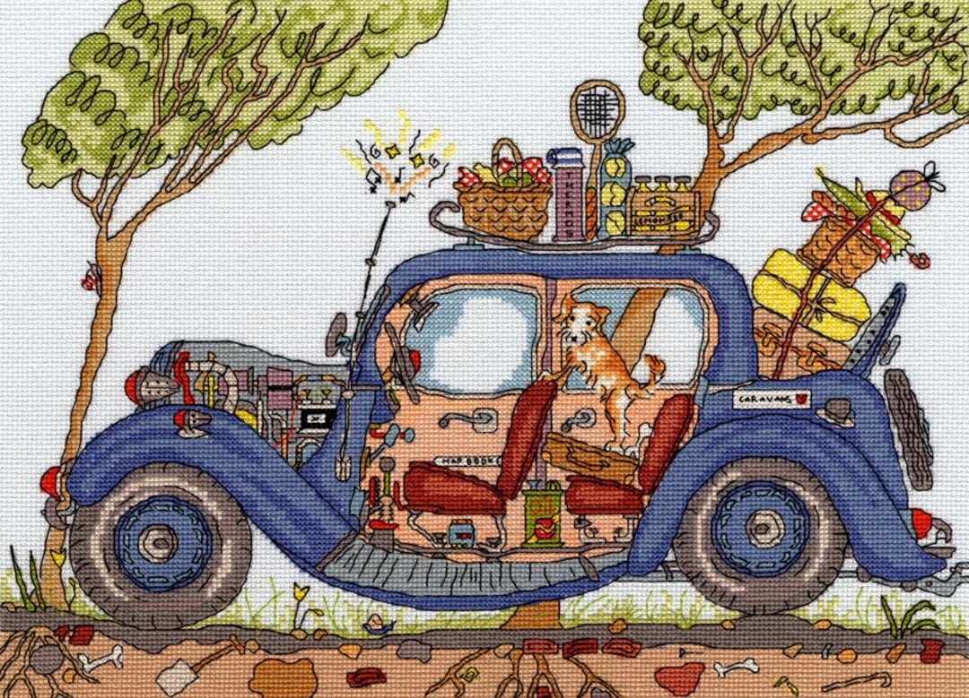 Cut Thru Vintage Car Cross Stitch Kit by Bothy Threads, Car Cross